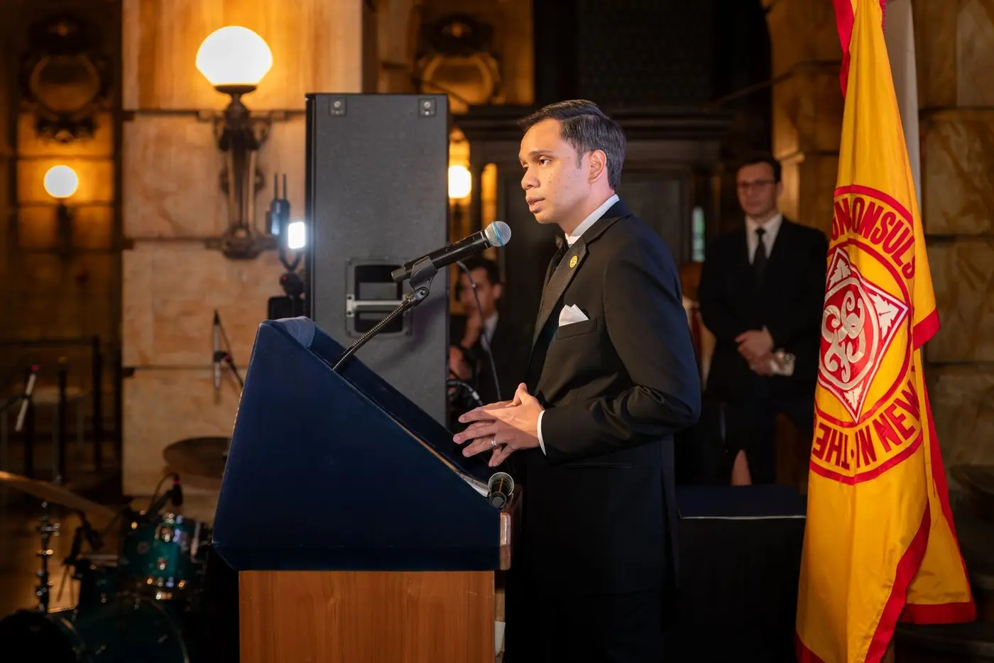 Speaker addressing guests during the Society's centennial gala.